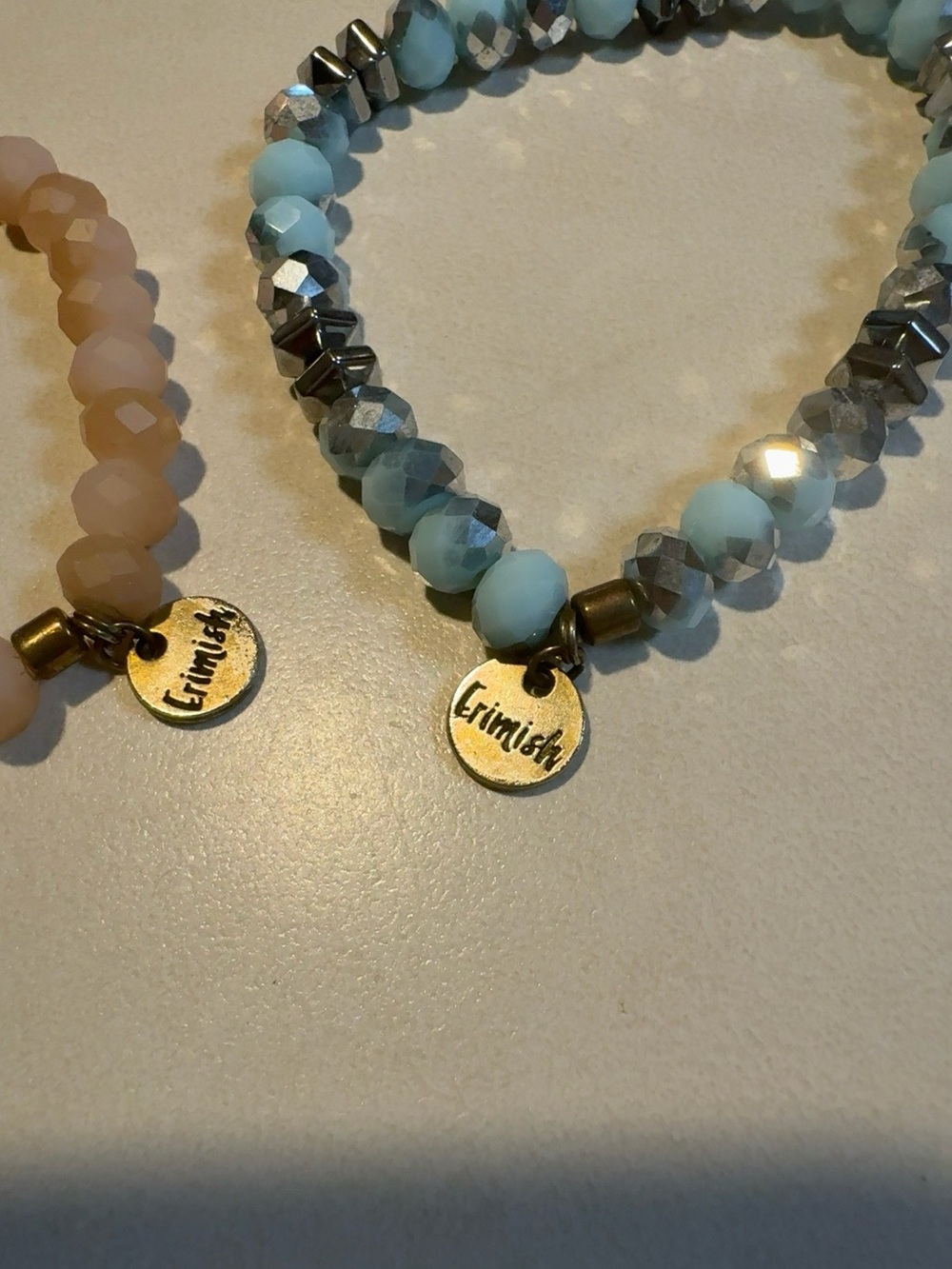 Erimish Signed Stretch Beaded Bracelet Set of 2 | Pink & Blue